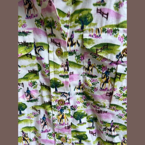 Ariat Pasture Print Shirt | Green Pink Riders | Size S | Vintage - Picture 2 of 5